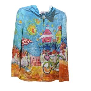 Leoma Lonegrove Women's Hoodie Zip Jacket Summer Colorful Beach Bicycle Size M-L
